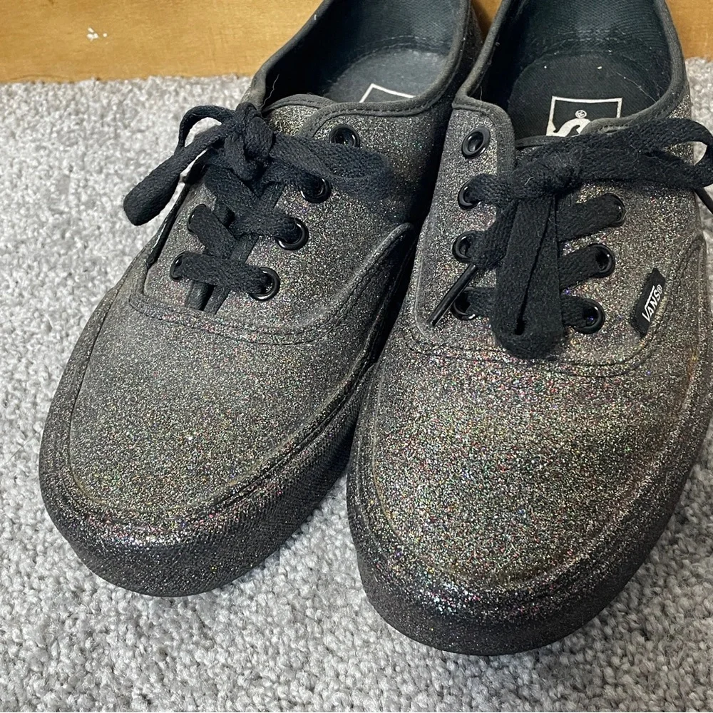 Vans Authentic Black Low Top All Over Rainbow Glitter Skate Sneakers‎ 5/6.5